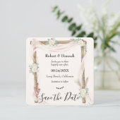 Boho Cream Floral Wedding Arch Save the Date (Stehend Vorderseite)