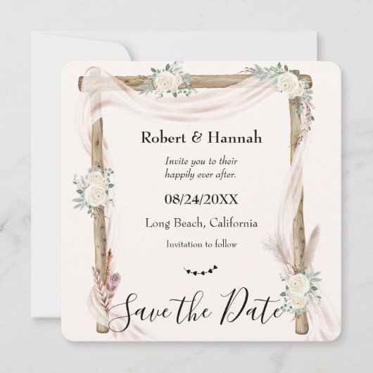 Boho Cream Floral Wedding Arch Save the Date (Vorderseite)