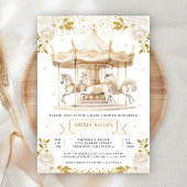 Boho Cream Gold Floral Carousel Babydusche Einladung