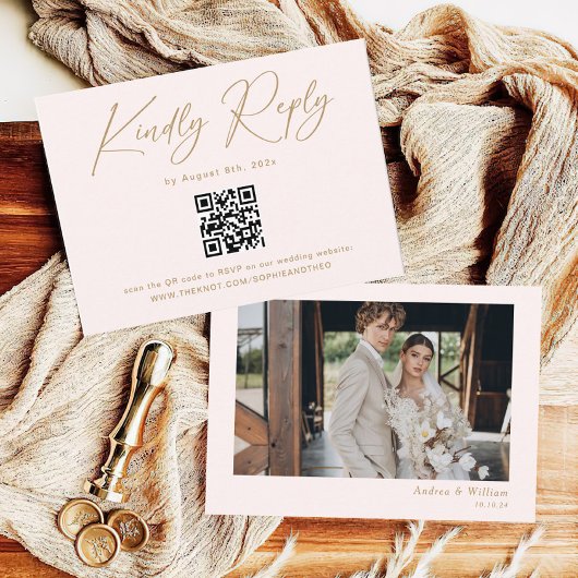 Boho Cream Neutral Wedding RSVP Qr Code Begleitkarte