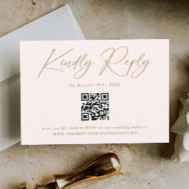 Boho Cream Neutral Wedding RSVP Qr Code Begleitkarte