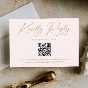 Boho Cream Neutral Wedding RSVP Qr Code Begleitkarte
