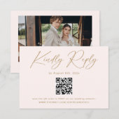 Boho Cream Neutral Wedding RSVP Qr Code Begleitkarte (Vorne/Hinten)