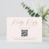 Boho Cream Neutral Wedding RSVP Qr Code Begleitkarte (Stehend Vorderseite)