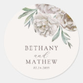 Boho Cream & Off White Floral Wedding Runder Aufkleber (Vorderseite)