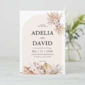 Boho Cream Pampas Einladung zur Hochzeit (Stehend Vorderseite)