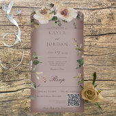 Boho Cream Rose Brown QR-Code All In One Einladung