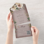 Boho Cream Rose Brown QR-Code All In One Einladung (Abreißen)