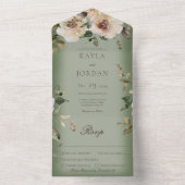 Boho Cream Rose feiern grünes Abendessen All In One Einladung (Innen Boden)