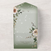 Boho Cream Rose Sparkasse Grün Abendessen All In One Einladung (Außenbereich)