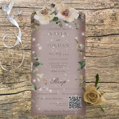 Boho Cream Rose Sparkle Brown QR-Code All In One Einladung