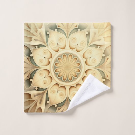 Boho Cream Swirl Herz Design Handtuchdesign Set (Waschlappen)