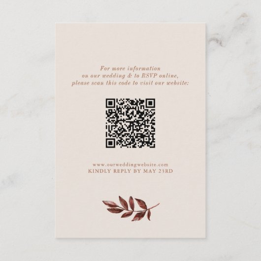 Boho Cream & Terracotta Blätter QR Code Wedding Begleitkarte (Rückseite)