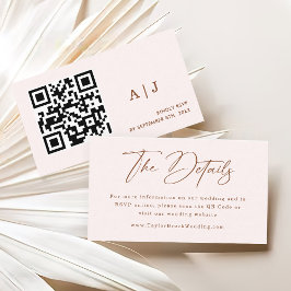 Boho Cream und Terracotta Wedding Website qr Code Begleitkarte