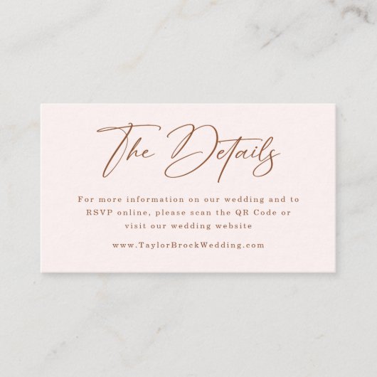 Boho Cream und Terracotta Wedding Website qr Code Begleitkarte (Vorderseite)