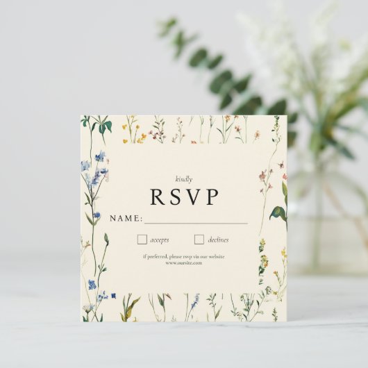 Boho Cream Wildblume RSVP-Karte (Stehend Vorderseite)