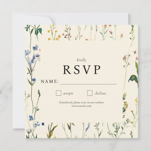 Boho Cream Wildblume RSVP-Karte (Vorderseite)