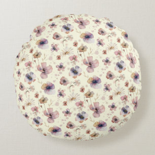 Boho-Crem-Rouge-Wasserfarbe Wildblume Rundes Kissen
