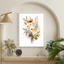Boho Creme Beige Gelbe Blumen Botanisch