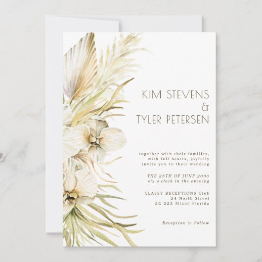 Boho Creme Blütengras-Hochzeit Einladung (Vorderseite)