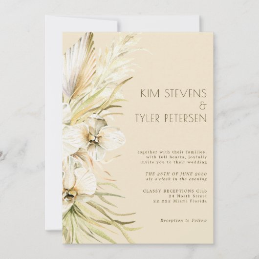 Boho Creme Blütengras-Hochzeit Einladung (Vorderseite)