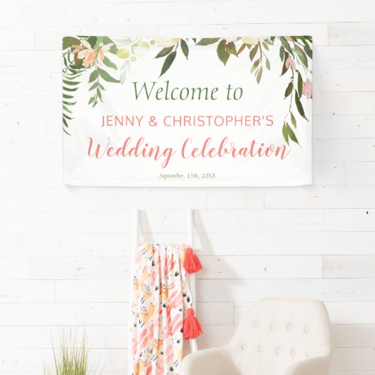 Boho Creme Rose Hochzeitsempfang Begrüßung Banner (Insitu)