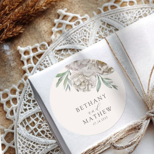 Boho-Creme und Off-White Blumen Hochzeit Runder Aufkleber