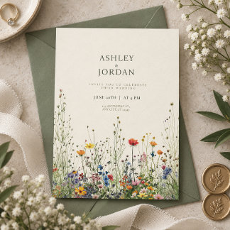 Boho-Creme-Wildflower-Hochzeits-Einladung Einladung