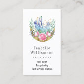 Boho Crescent Moon Crystal Cluster Pink Roses Chic Visitenkarte (Vorderseite)