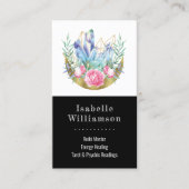 Boho Crescent Moon Crystal Cluster Pink Roses Chic Visitenkarte (Vorderseite)