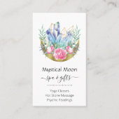 Boho Crescent Moon Crystal Cluster Pink Roses Chic Visitenkarte (Vorderseite)