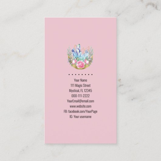 Boho Crescent Moon Crystal Cluster Pink Roses Chic Visitenkarte (Rückseite)