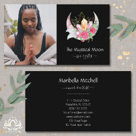 Boho Crescent Moon Crystals Feathers Blume Foto Visitenkarte