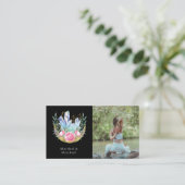 Boho Crescent Moon Crystals Pink Roses Foto Visitenkarte (Stehend Vorderseite)