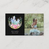 Boho Crescent Moon Crystals Pink Roses Foto Visitenkarte (Vorderseite)
