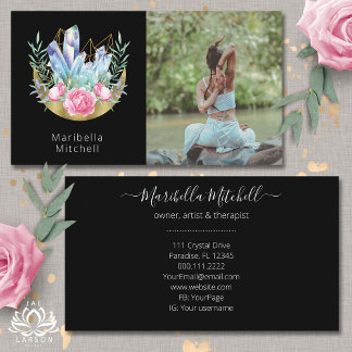 Boho Crescent Moon Crystals Pink Roses Foto Visitenkarte