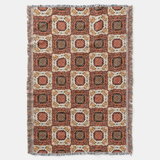 Boho Crochet Granny Square Retro Floral  Decke (Vorderseite Vertikal)