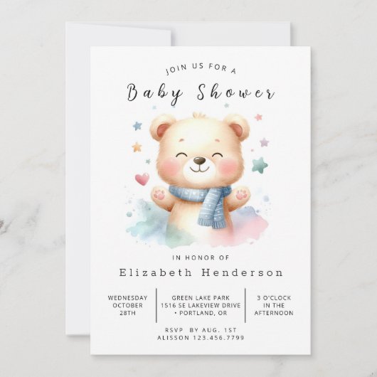 Boho Custom Bear Baby Dusche Einladung (Vorderseite)