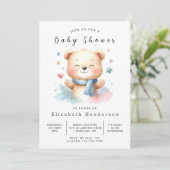 Boho Custom Bear Baby Dusche Einladung (Stehend Vorderseite)