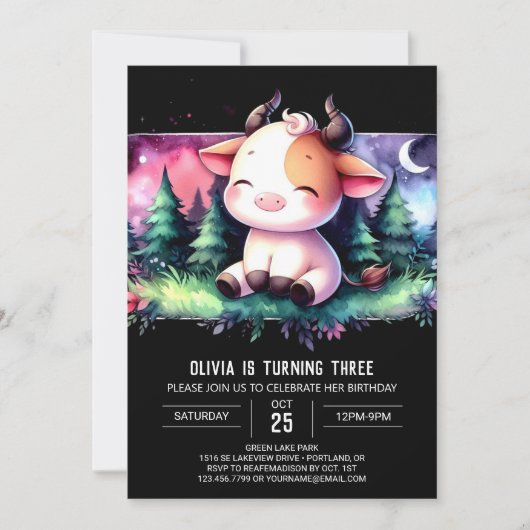 Boho Custom Cow Birthday Einladung (Vorderseite)