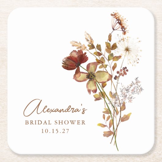 Boho Custom Earthy Nature Botanical Brautparty Rechteckiger Pappuntersetzer (Vorderseite)