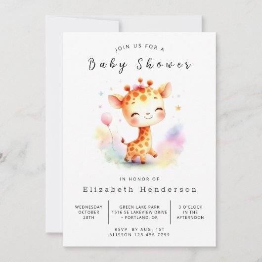 Boho Custom Giraffe Baby Shower Einladung (Vorderseite)