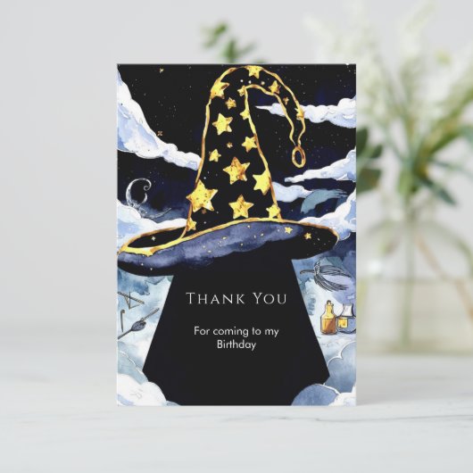 Boho Custom Magic Wizard Geburtstag Dankeskarte (Stehend Vorderseite)