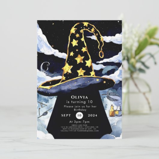 Boho Custom Magic Wizard Geburtstag Einladung (Stehend Vorderseite)