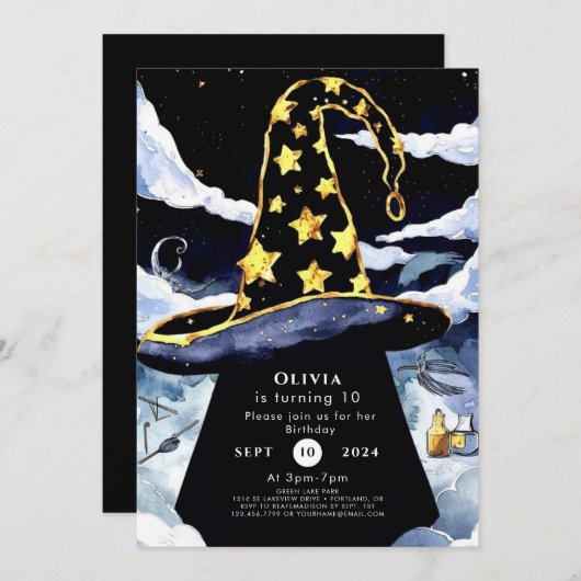 Boho Custom Magic Wizard Geburtstag Einladung (Vorne/Hinten)