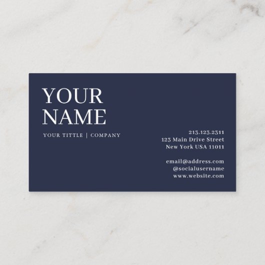 Boho Custom Navy Blue Simple Business Card Visitenkarte (Rückseite)