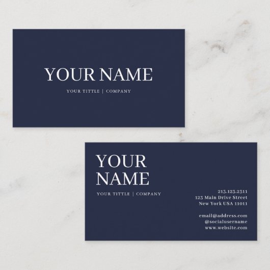 Boho Custom Navy Blue Simple Business Card Visitenkarte (Vorne/Hinten)