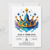 Boho Custom Prince Crown Geburtstag Einladung (Vorderseite)