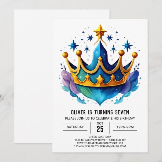 Boho Custom Prince Crown Geburtstag Einladung (Vorne/Hinten)
