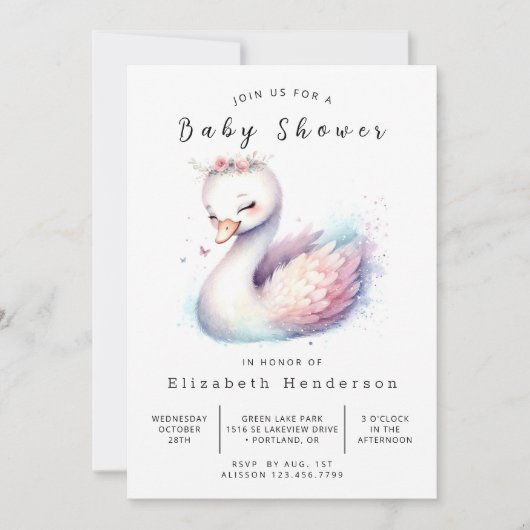 Boho Custom Swan Baby Shower Einladung (Vorderseite)
